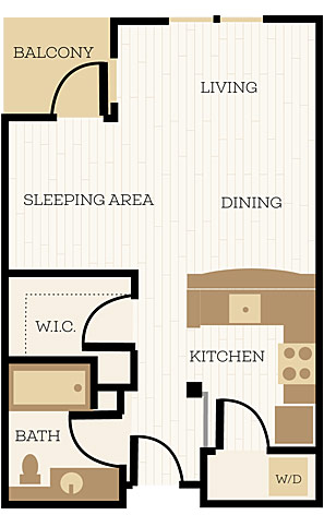 Andover Floor Plan, Studio, 1 Bath 553 SF - Chelsea at Juanita Village | Studio, 1 & 2 Bedroom Apartments for Rent | Kirkland, WA 98034