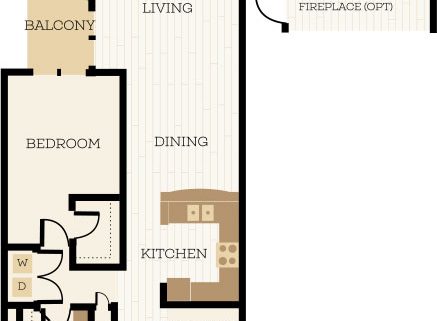 Newcastle Floor Plan, 1 Bedroom, 1 Bath, Den 959-1038 SF - Chelsea at Juanita Village | Studio, 1 & 2 Bedroom Apartments for Rent | Kirkland, WA 98034