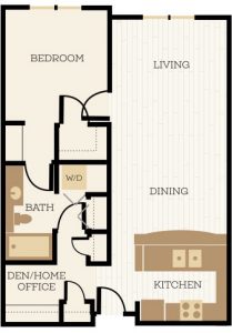 Cambridge Floor Plan, 1 Bedroom, 1 Bath, Den 832 SF - Chelsea at Juanita Village | Studio, 1 & 2 Bedroom Apartments for Rent | Kirkland, WA 98034