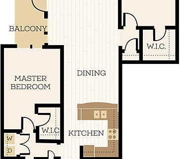 Bexley Floor Plan, 2 Bedroom, 1 Bath, Den 1141 SF - Chelsea at Juanita Village | Studio, 1 & 2 Bedroom Apartments for Rent | Kirkland, WA 98034