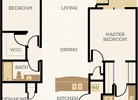 Bexley Floor Plan, 2 Bedroom, 2 Bath 1141 - 1156 SF - Chelsea at Juanita Village | Studio, 1 & 2 Bedroom Apartments for Rent | Kirkland, WA 98034