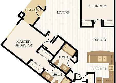 Kingsbridge Floor Plan, 2 Bedroom, 2 Bath 1063 SF - Chelsea at Juanita Village | Studio, 1 & 2 Bedroom Apartments for Rent | Kirkland, WA 98034