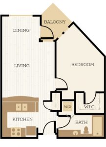 Lancaster Floor Plan, 1 Bedroom, 1 Bath, Den 689 SF - Chelsea at Juanita Village | Studio, 1 & 2 Bedroom Apartments for Rent | Kirkland, WA 98034
