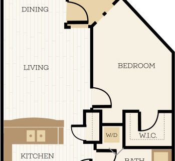 Lancaster Floor Plan, 1 Bedroom, 1 Bath, Den 689 SF - Chelsea at Juanita Village | Studio, 1 & 2 Bedroom Apartments for Rent | Kirkland, WA 98034