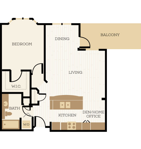 Newbury Floor Plan, 1 Bedroom, 1 Bath 853 SF - Chelsea at Juanita Village | Studio, 1 & 2 Bedroom Apartments for Rent | Kirkland, WA 98034