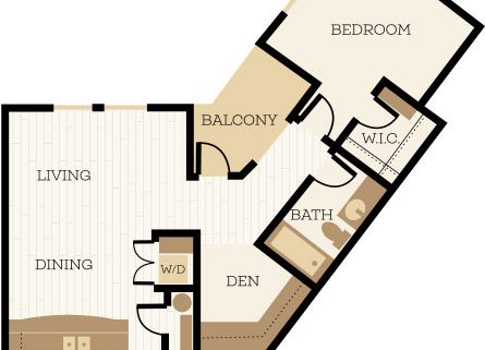 Oxford Floor Plan, 1 Bedroom, 1 Bath, 888 SF - Chelsea at Juanita Village | Studio, 1 & 2 Bedroom Apartments for Rent | Kirkland, WA 98034