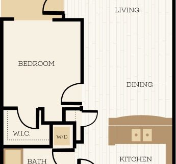 Prescott Floor Plan, 1 Bedroom, 1 Bath 691 SF - Chelsea at Juanita Village | Studio, 1 & 2 Bedroom Apartments for Rent | Kirkland, WA 98034