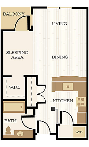 Canterbury Floor Plan, Studio, 1 Bath 560 SF - Chelsea at Juanita Village | Studio, 1 & 2 Bedroom Apartments for Rent | Kirkland, WA 98034
